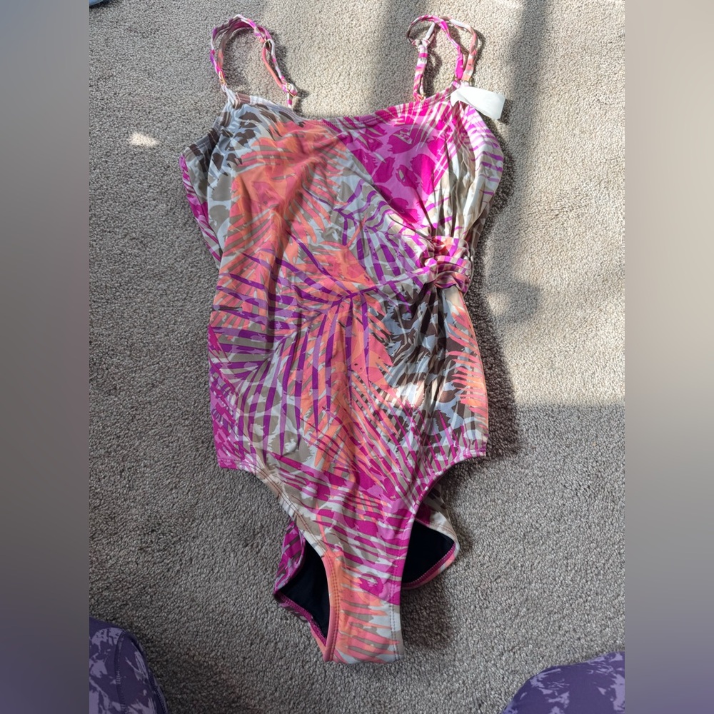 Jaclyn Smith Pink Orange Tropical-Print One-Piece Swimsuit